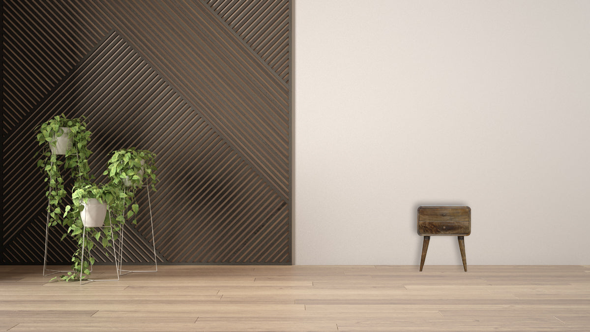 Mesita de Noche Clásica Curva con Acabado Gris Lavado