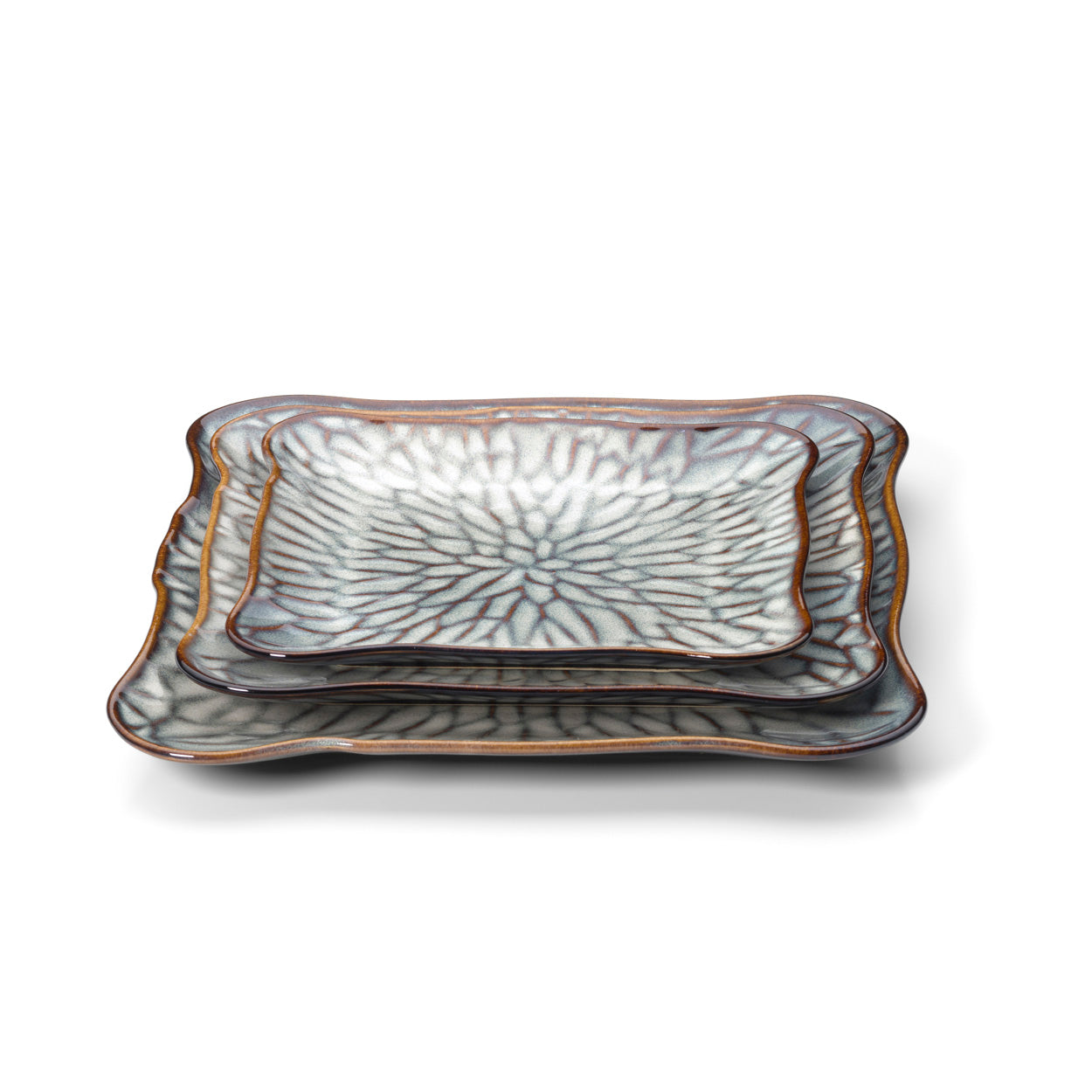 The Lotus Ice Square Plate - Grey Brown - XL
