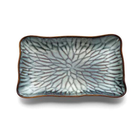 The Lotus Ice Rectangular Plate - Grey Brown - L