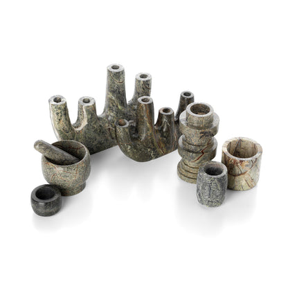 The Bidasar Marble Candle Holder - Green - Low