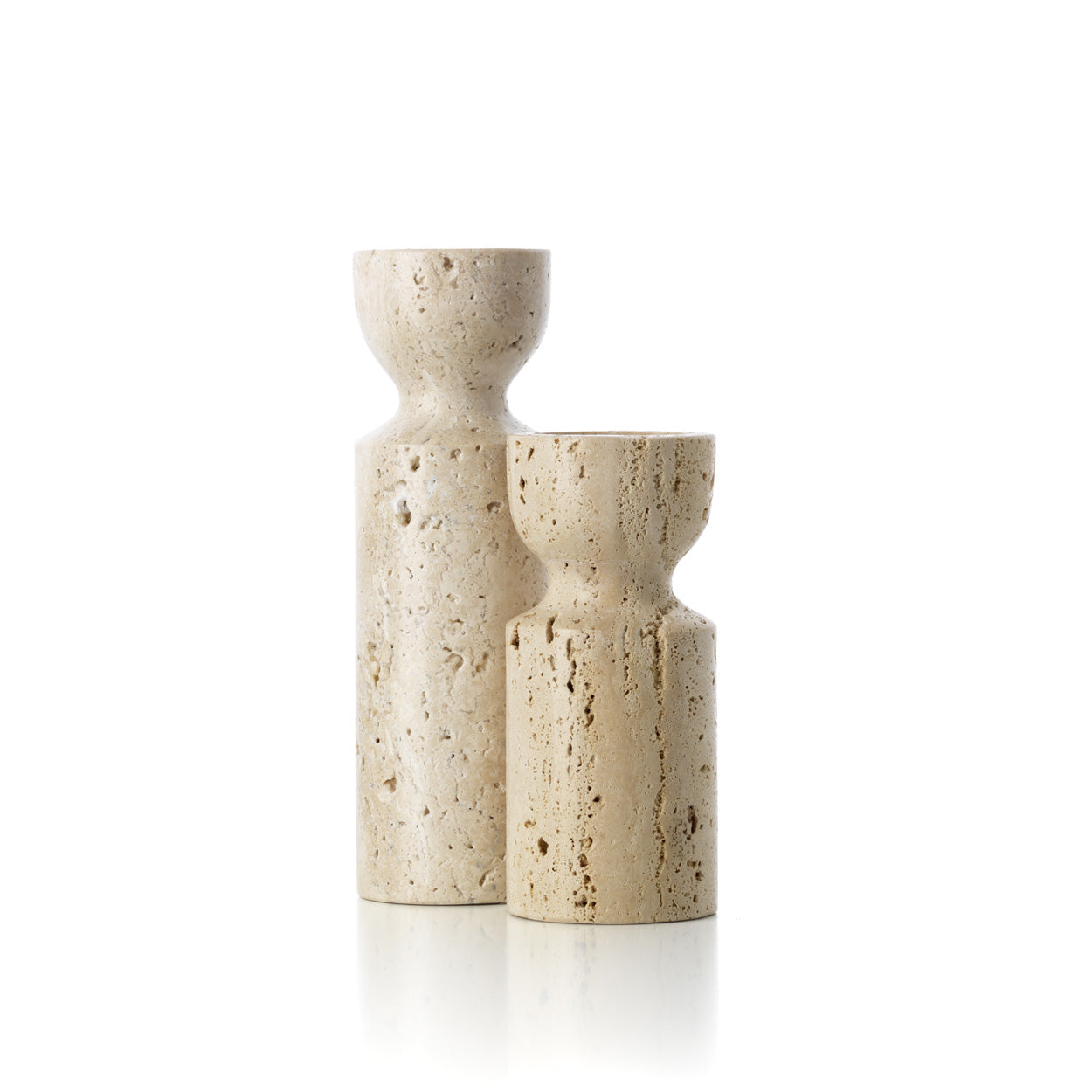 The Travertine Hourglass Candle Holder - Beige - S