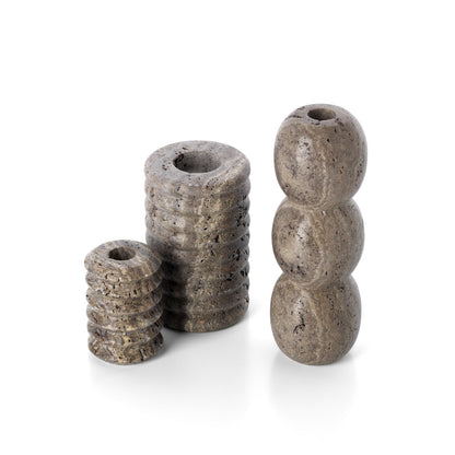 The Travertine Ripple Candle Holder - Grey - M