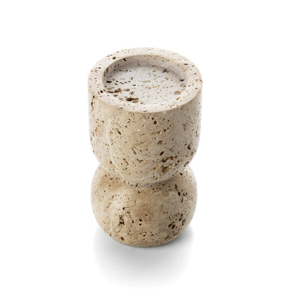 The Travertine Vessel Pillar Candle Holder - Beige