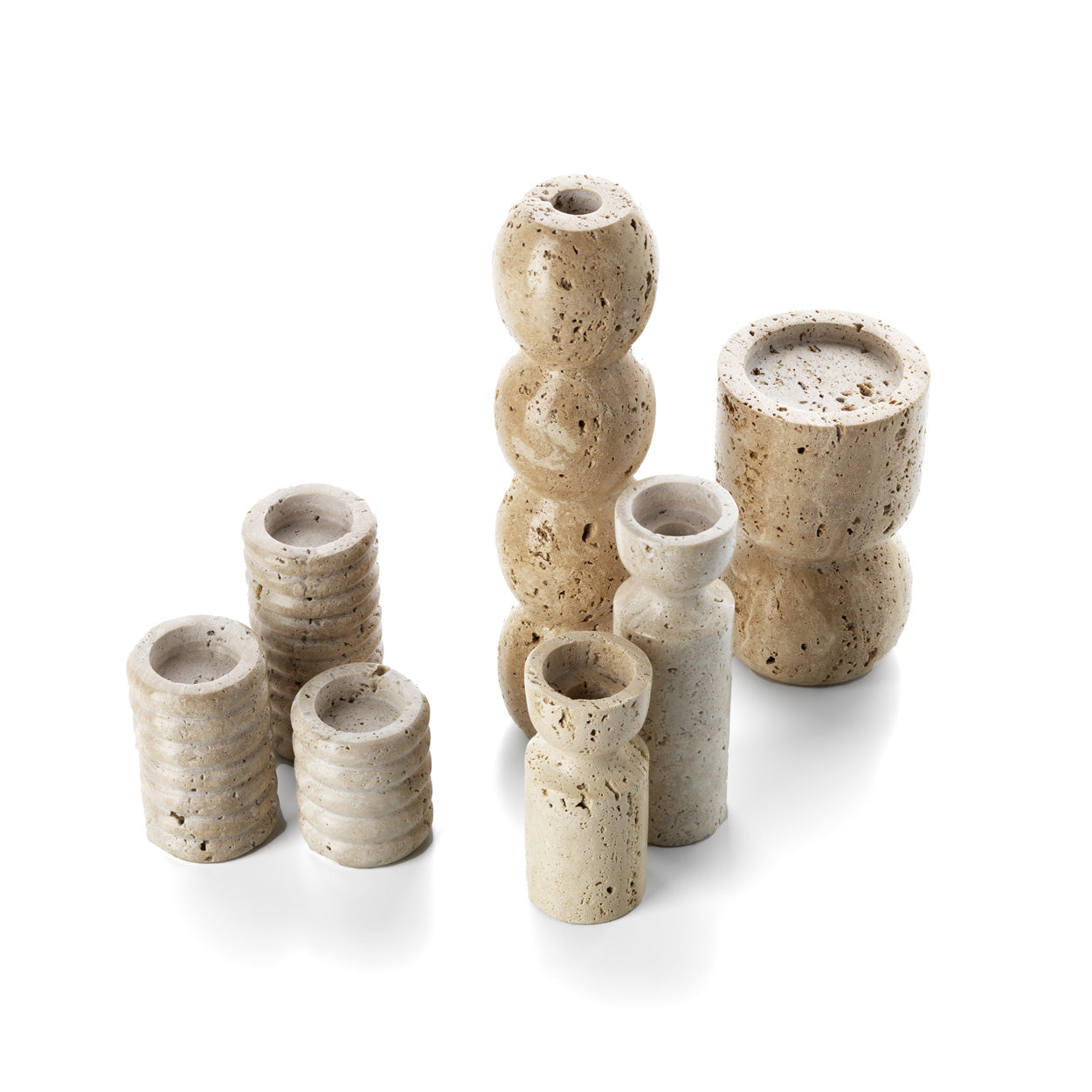 The Travertine Vessel Pillar Candle Holder - Beige