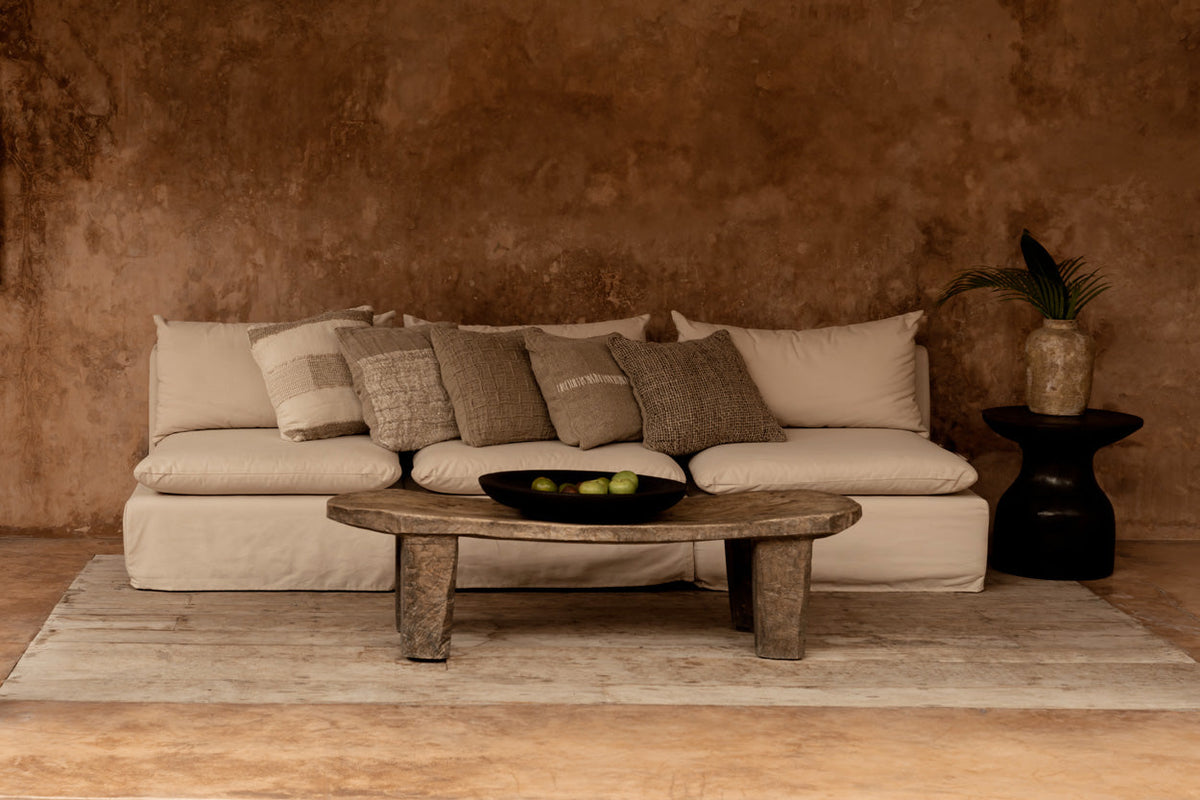 The Linen Damier Cushion Cover - Natural