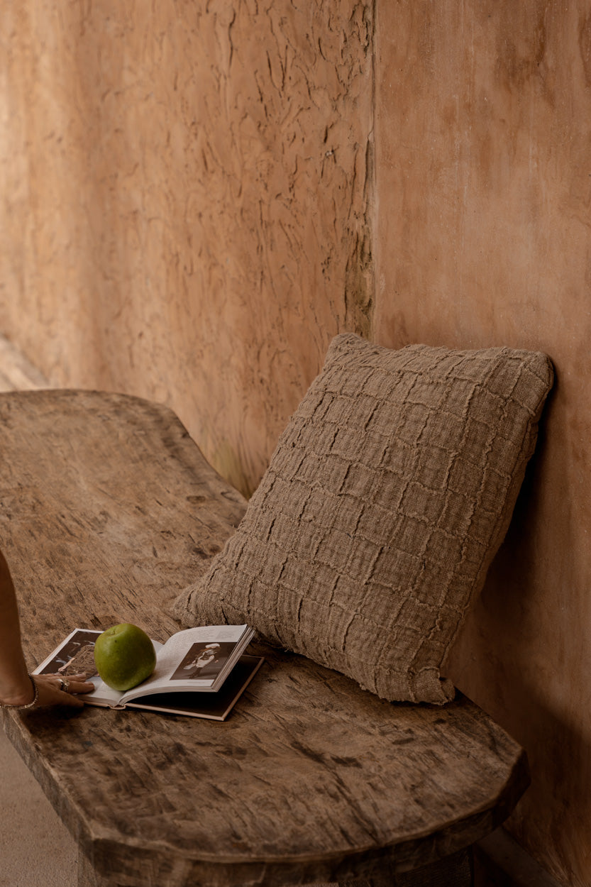 The Linen Damier Cushion Cover - Natural