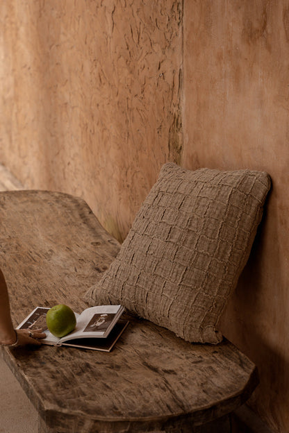 The Linen Damier Cushion Cover - Natural
