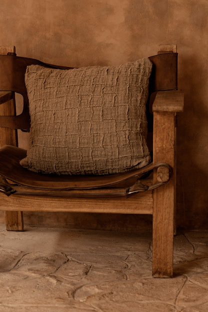 The Linen Damier Cushion Cover - Natural