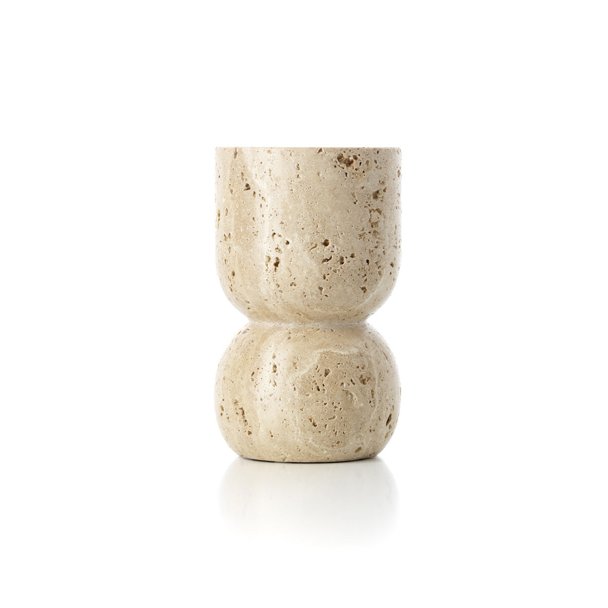 The Travertine Vessel Pillar Candle Holder - Beige