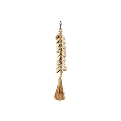 The Raffia Fishbone Keychain - Natural White