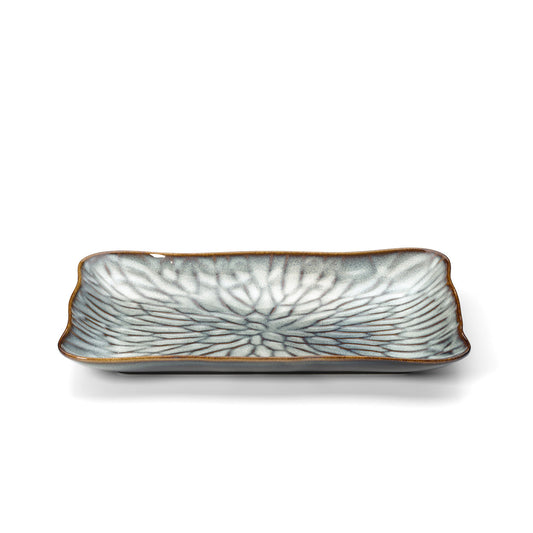 The Lotus Ice Rectangular Plate - Grey Brown - L