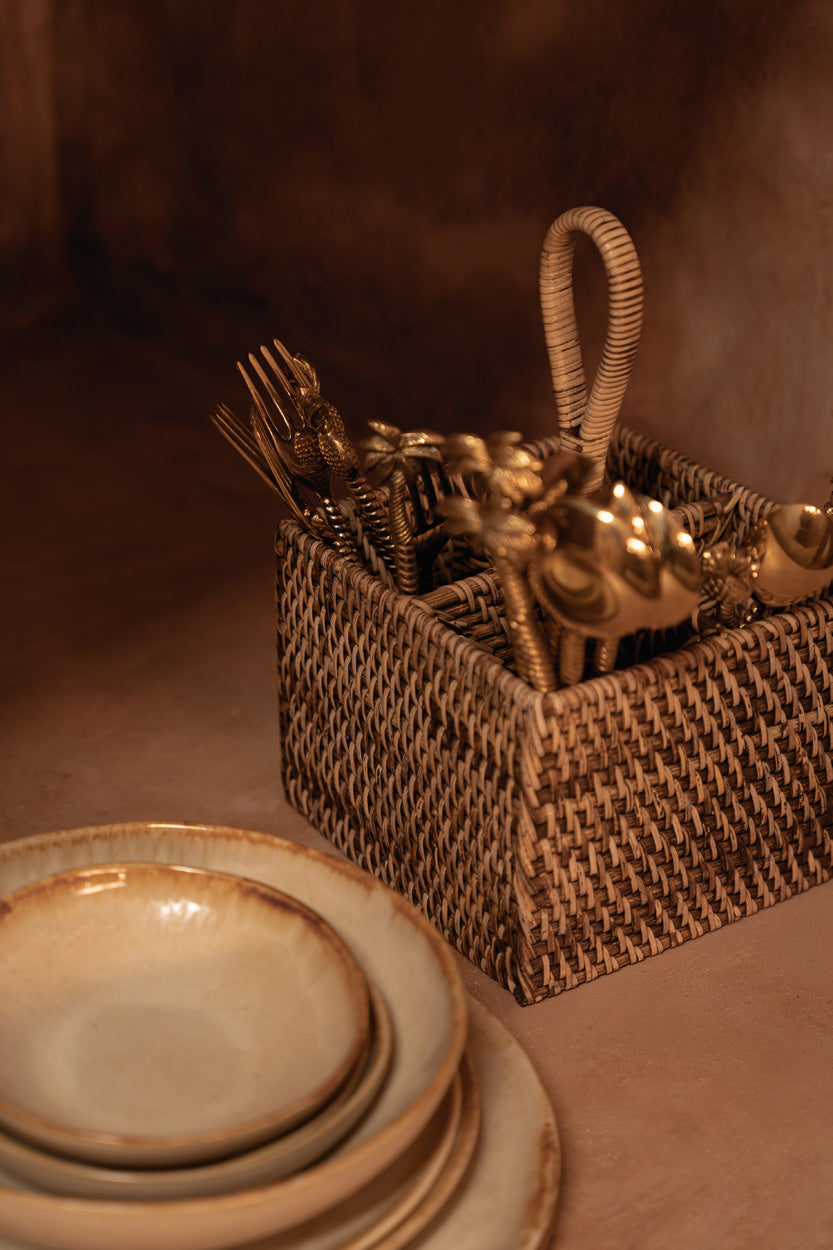 The Rattan Cutlery Caddy No. 4 - Natural Brown