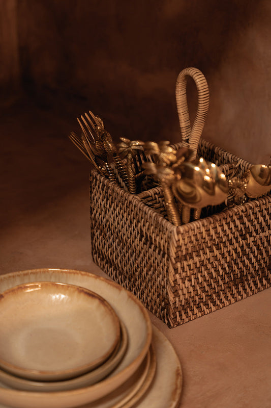 The Rattan Cutlery Caddy No. 4 - Natural Brown