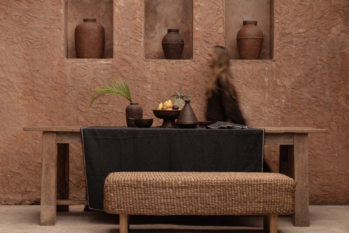 The Tuscany Tablecloth - Black Natural - 150x300