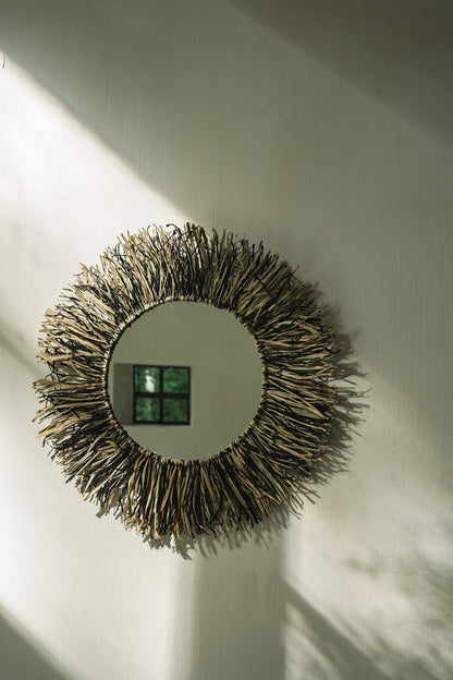 The Raffia Fringe Mirror - Natural Black - M