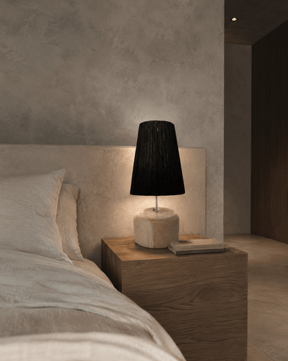 The Raffia Teak Wood Table Lamp - Natural Black