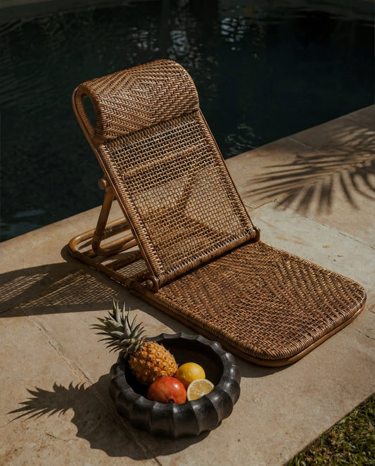 The Rattan Floor Lounger - Dark Walnut