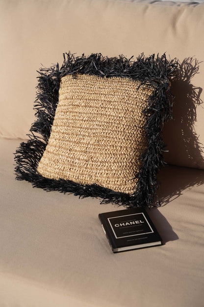The Raffia Cushion Cover Square - Natural Black - 40x40