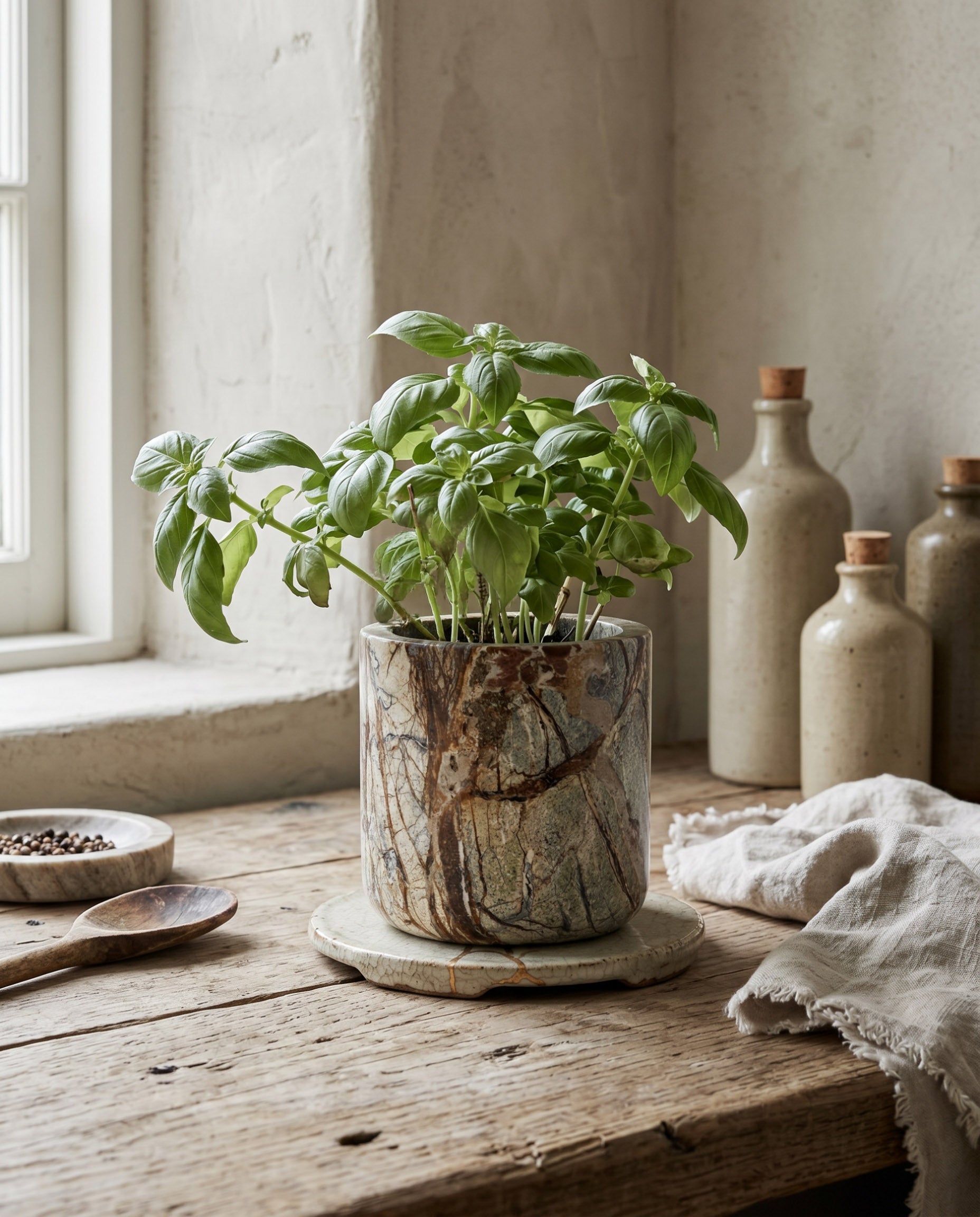 The Bidasar Marble Planter - Green
