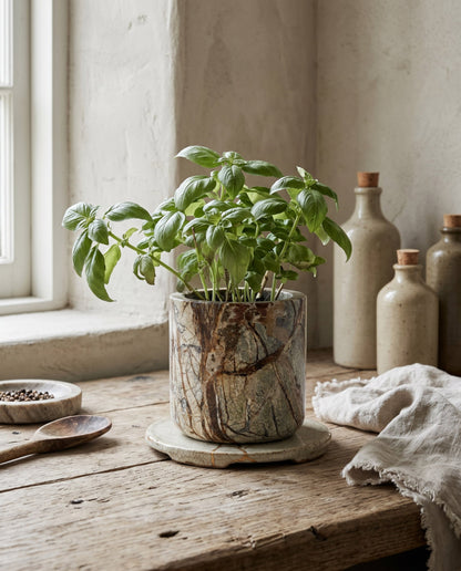 The Bidasar Marble Planter - Green