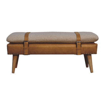 BouclÃ© Buffalo Hide Tan Leather Bench