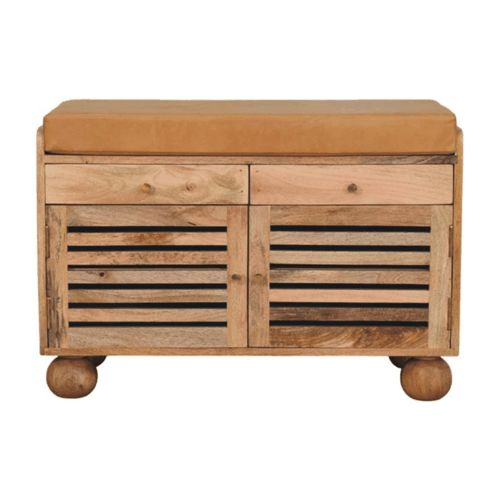 Shutter Oak-ish Shoe Rack with 2 drawers