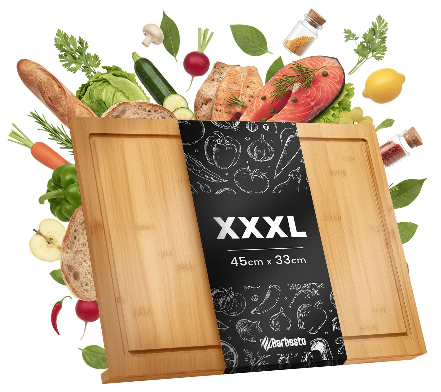 Bamboo Cutting Board XXXL 45 x 33 cm with Stop Edge