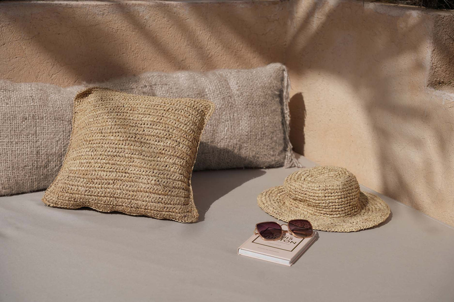 Raffia Flowers Square Cushion Cover - Natural - 40x40
