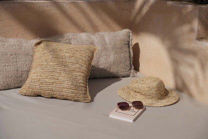 Raffia Flowers Square Cushion Cover - Natural - 40x40
