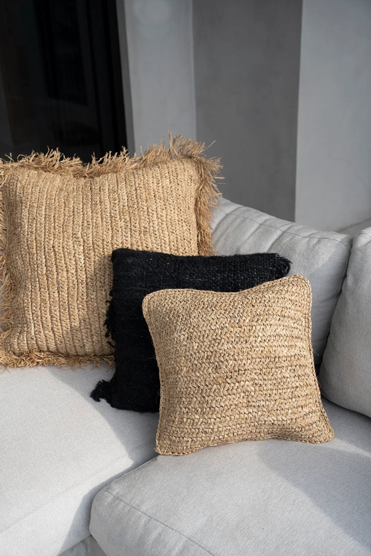 Raffia Flowers Square Cushion Cover - Natural - 40x40