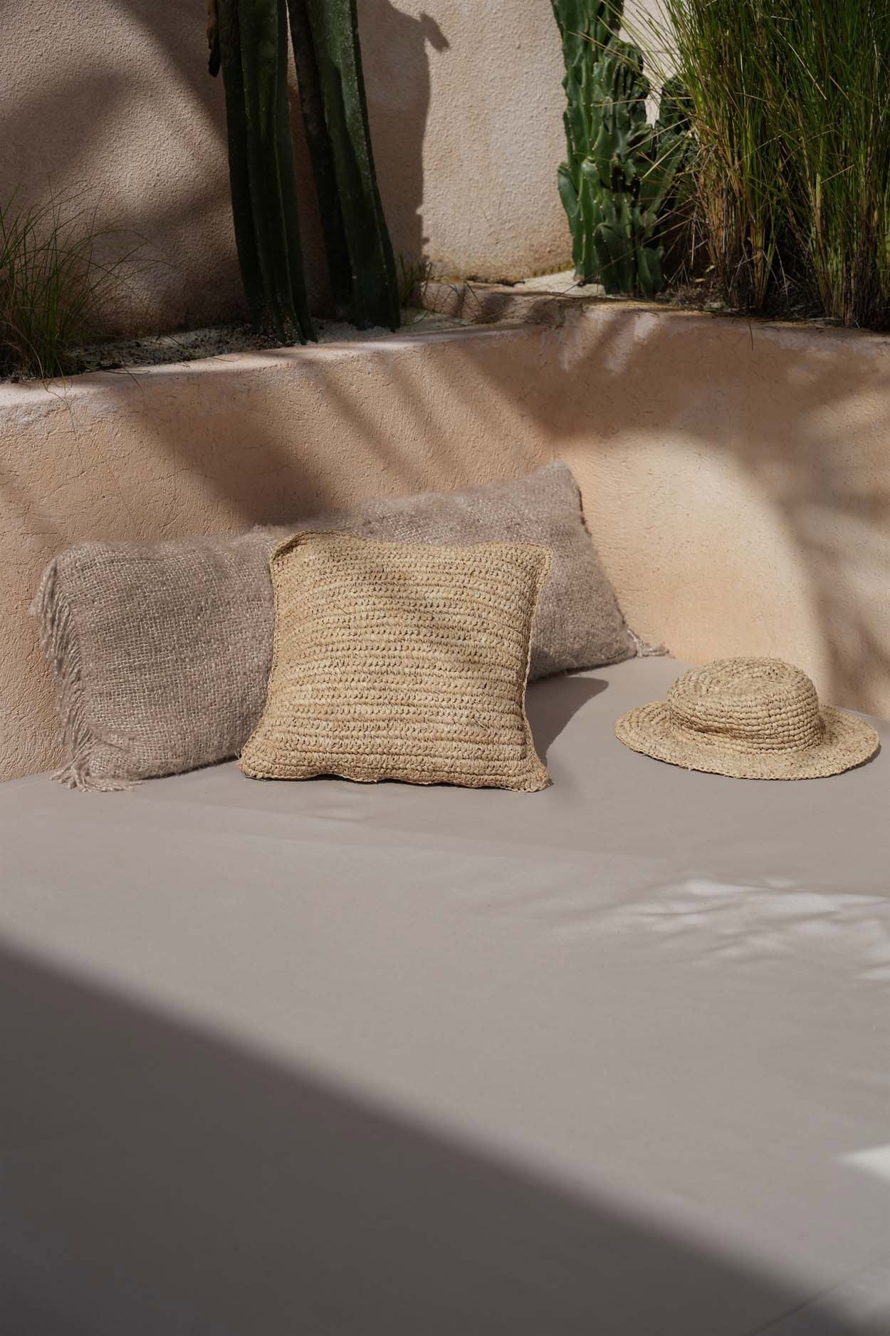 Raffia Flowers Square Cushion Cover - Natural - 40x40