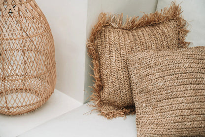 Raffia Flowers Square Cushion Cover - Natural - 40x40