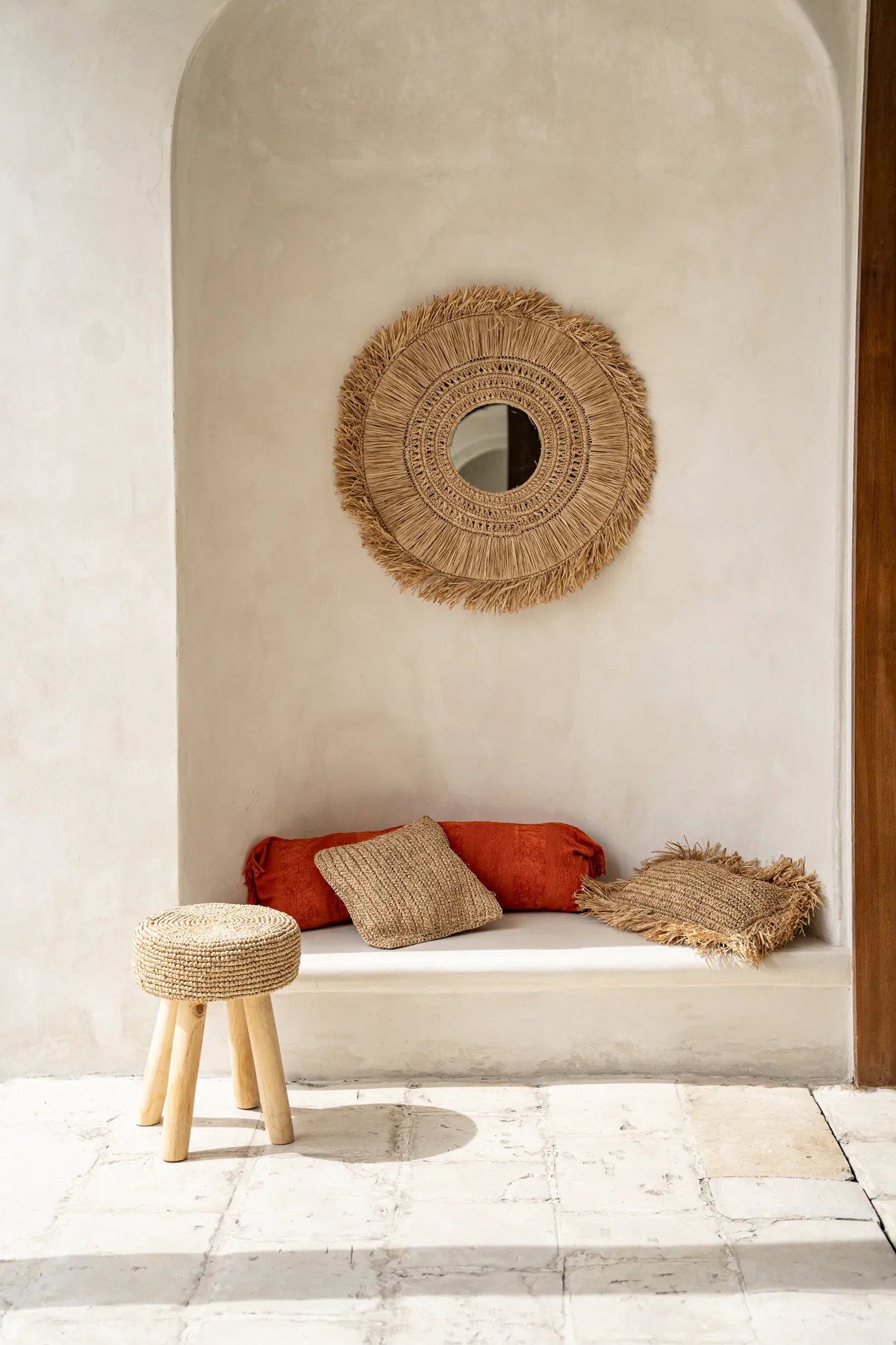 Raffia Flowers Square Cushion Cover - Natural - 40x40