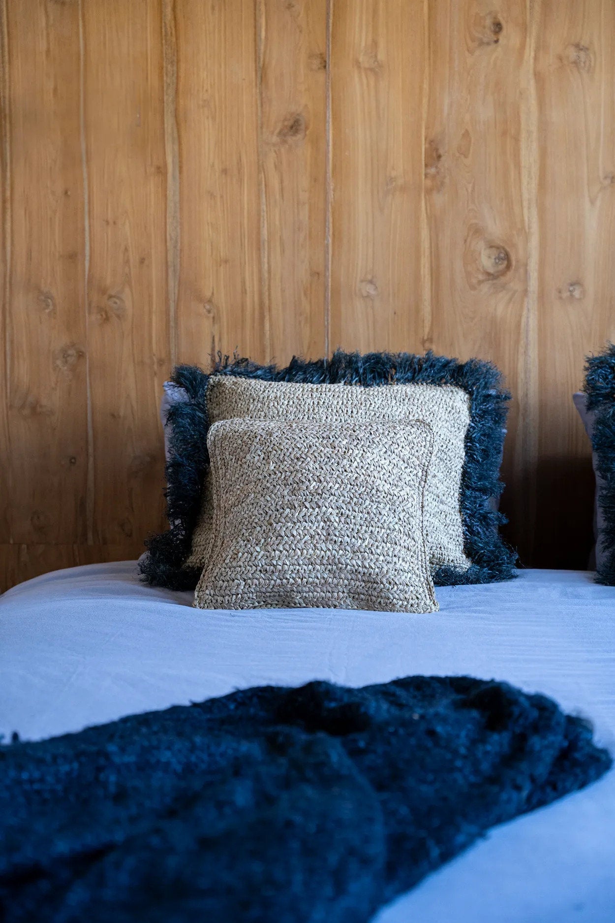 Raffia Flowers Square Cushion Cover - Natural - 40x40