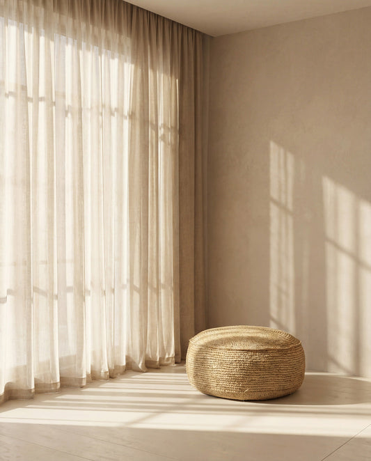 The Raffia Flowers Pouffe - Natural