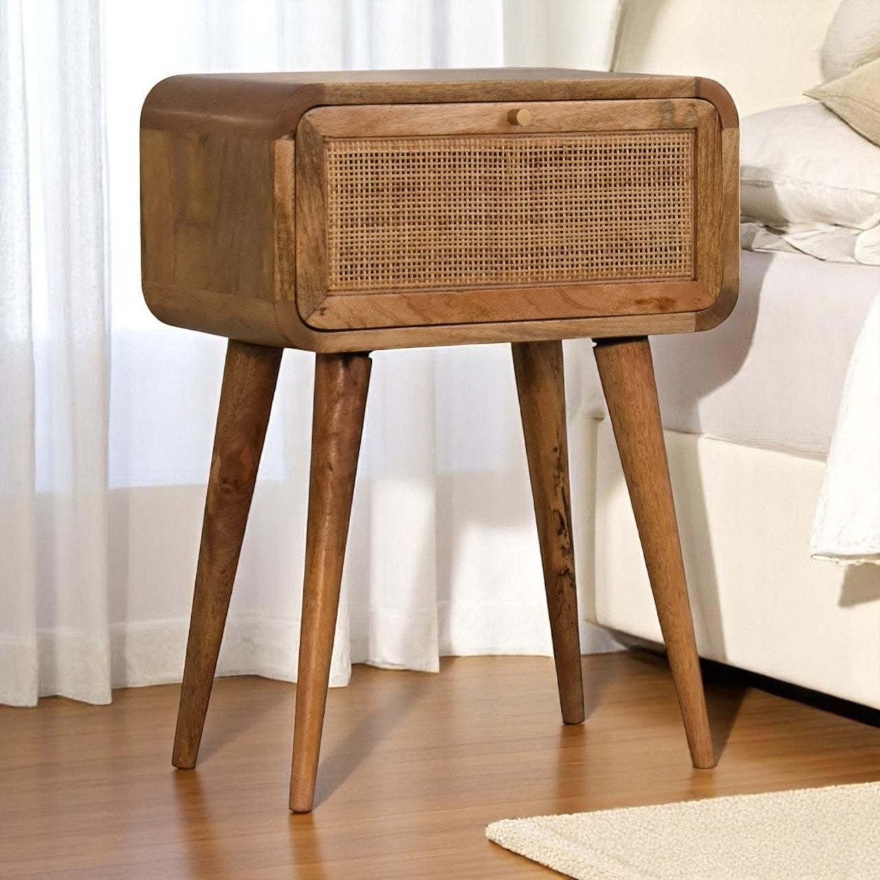 Curved Chestnut Bedside
