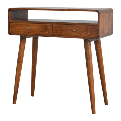 Mesa Consola Curva en Acabado Castaño