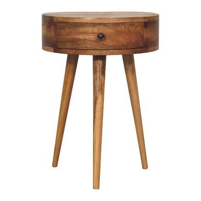 Mesita de Noche Mini Circular con Acabado Estilo Roble