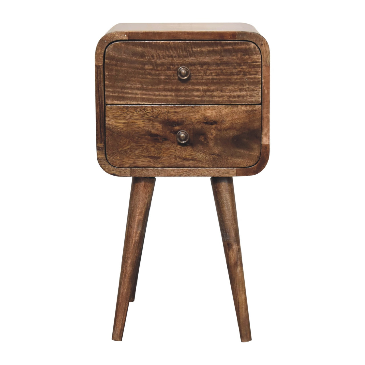 Mesa de Cabeceira Mini Curva em Madeira Cinza Lavada