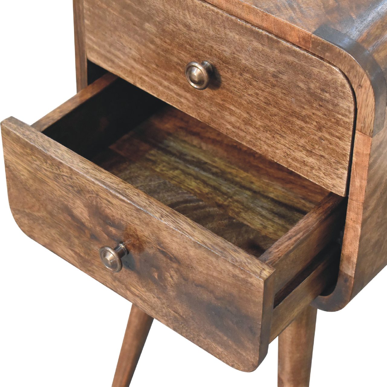 Mesa de Cabeceira Mini Curva em Madeira Cinza Lavada