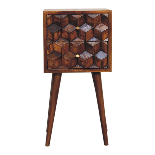 Mini Comodino Cube a 2 Cassetti Finitura Castagno
