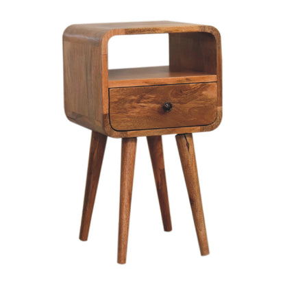 Mini Mesita de Noche Curva Estilo Roble Abierta