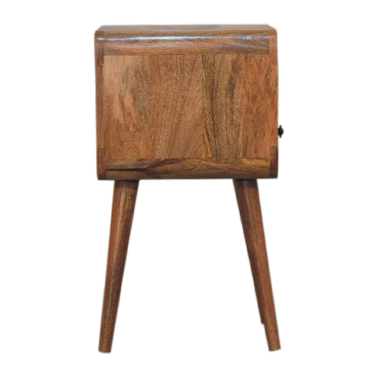 Mini Mesita de Noche Curva Estilo Roble Abierta