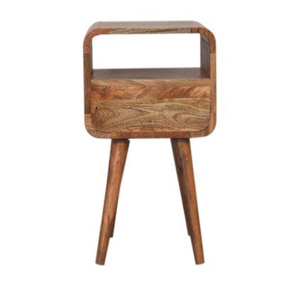 Mini Mesita de Noche Curva Estilo Roble Abierta