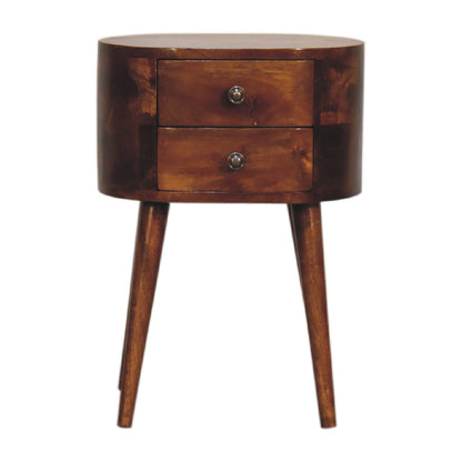 Mini Table de Chevet Arrondie en Bois Châtaignier