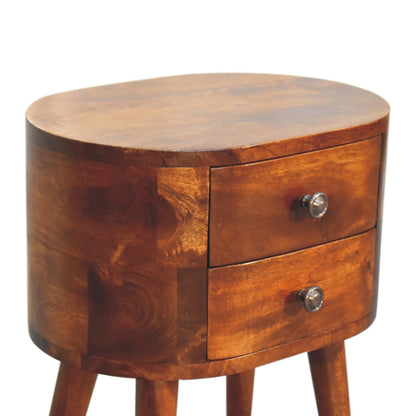 Mini Table de Chevet Arrondie en Bois Châtaignier