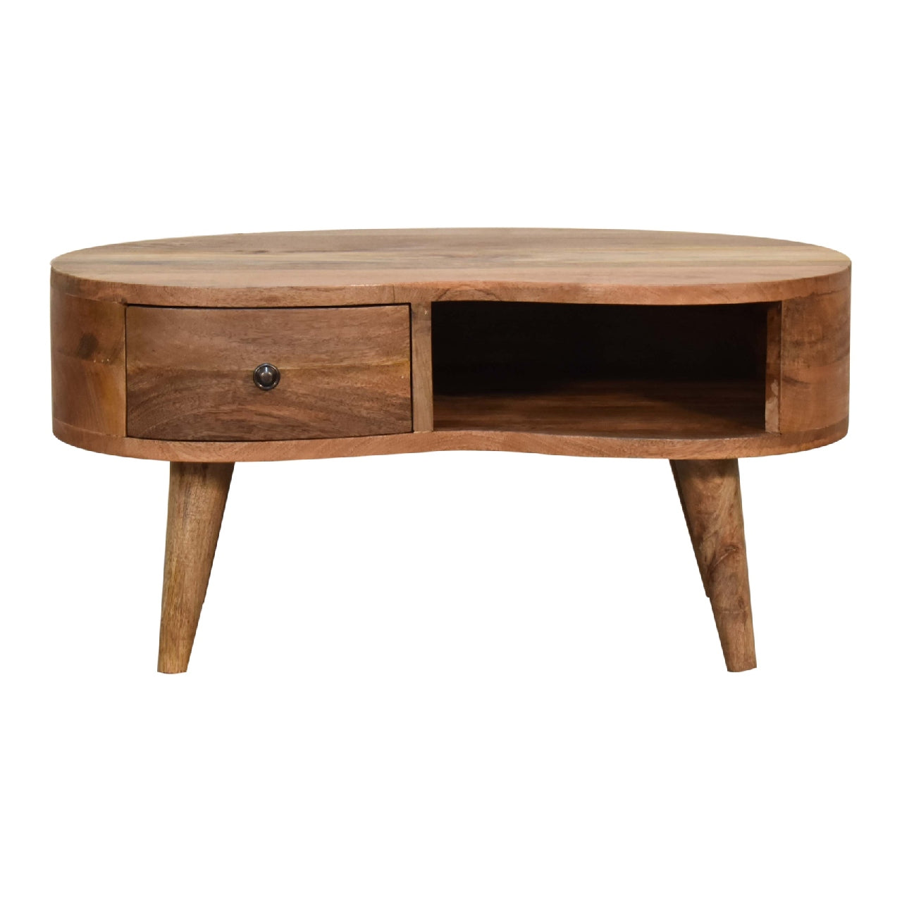 Mini Mesa de Centro de Madera con Acabado Roble y Diseño Ondulado