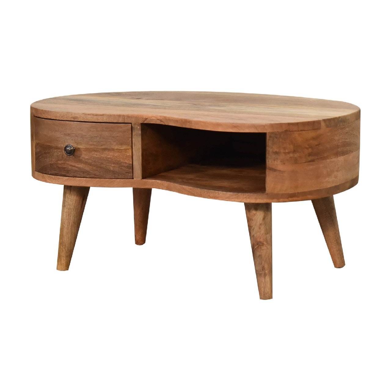 Mini Mesa de Centro de Madera con Acabado Roble y Diseño Ondulado