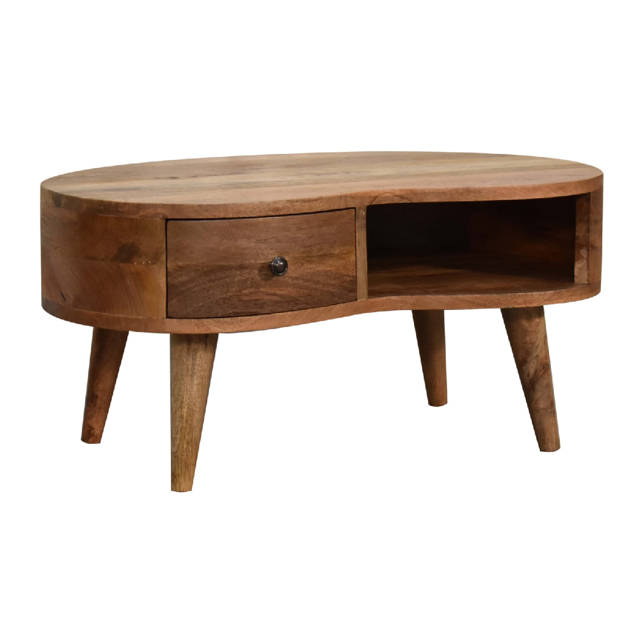 Mini Mesa de Centro de Madera con Acabado Roble y Diseño Ondulado