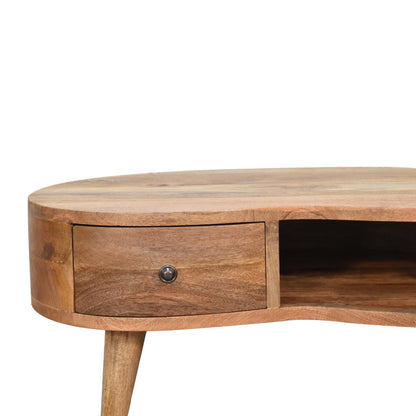 Mini Mesa de Centro de Madera con Acabado Roble y Diseño Ondulado